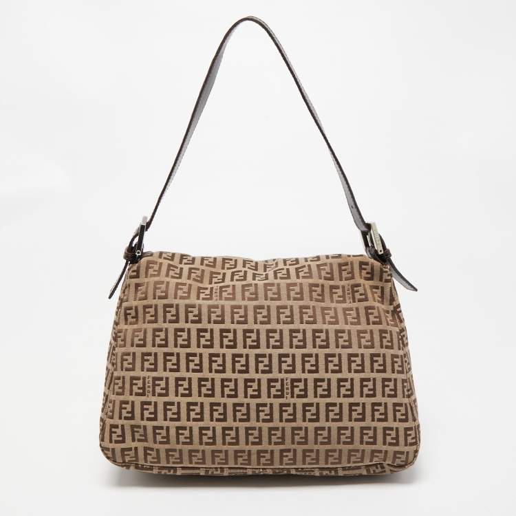 Pre Owned Fendi Beige/Brown Zucchino Canvas and Leather Mama Baguette Bag
