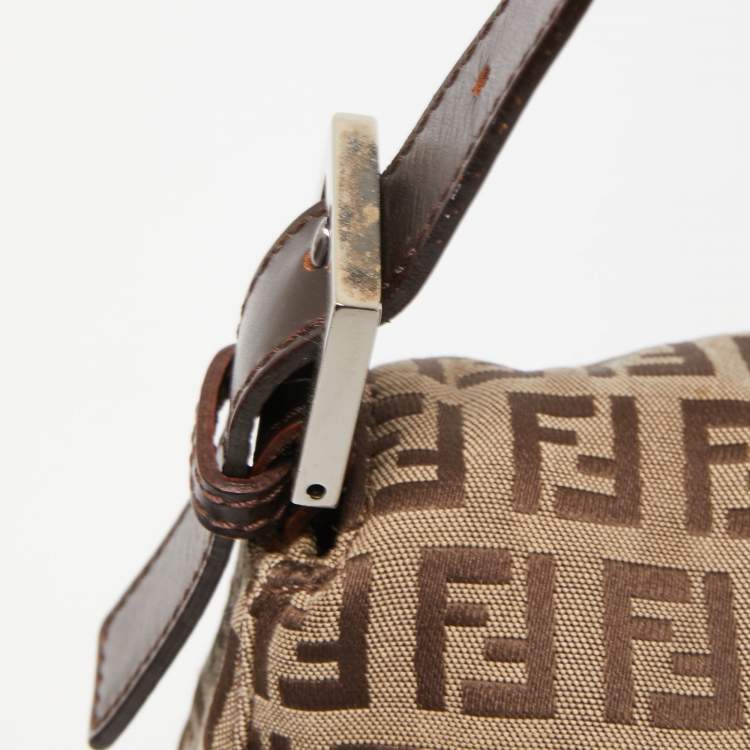 Pre Owned Fendi Beige/Brown Zucchino Canvas and Leather Mama Baguette Bag