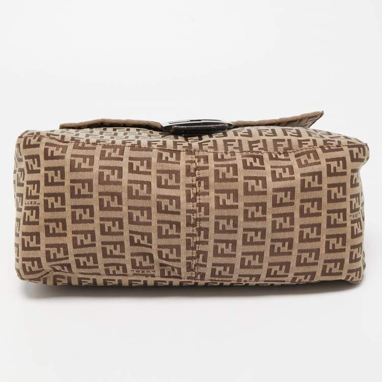 Pre Owned Fendi Beige/Brown Zucchino Canvas and Leather Mama Baguette Bag