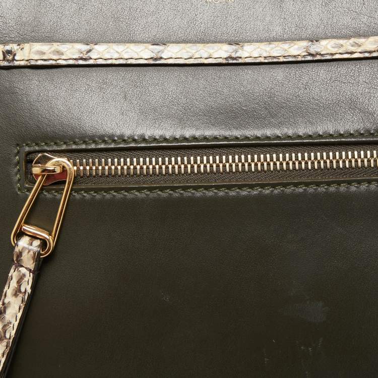 مملوكة مسبقًا Fendi Green/Beige Leather and Watersnake Trim Small Runaway Top Handle Bag