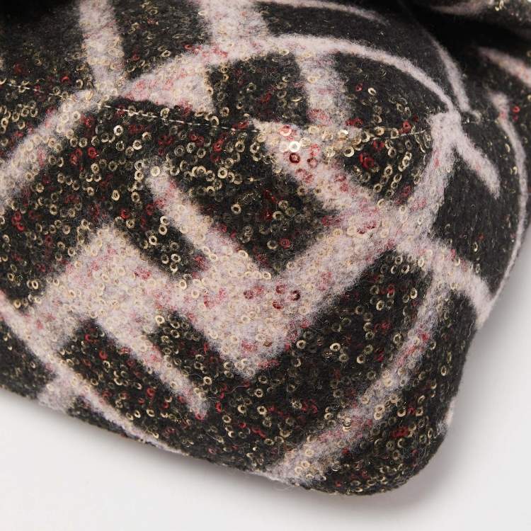 Pre Owned Fendi Black/Pink Zucca Sequins and Wool Mama Forever Flap Bag