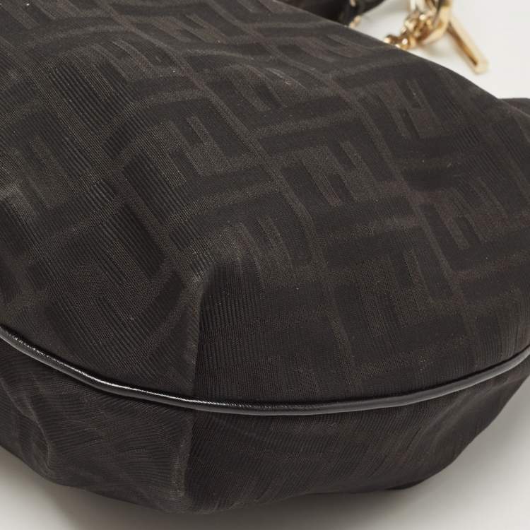 Pre Owned Fendi Black Zucca Canvas Chef Chain Link Hobo