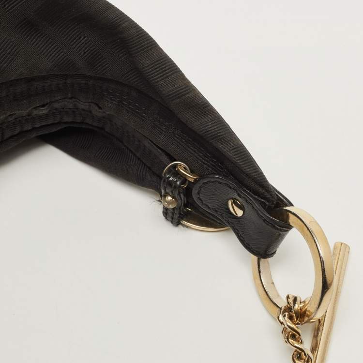 Pre Owned Fendi Black Zucca Canvas Chef Chain Link Hobo
