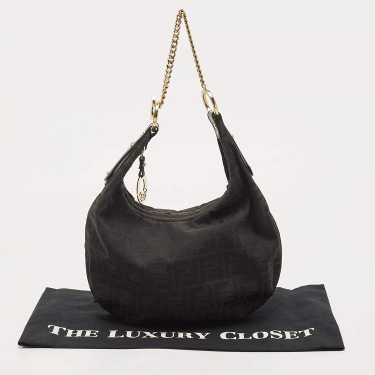 Pre Owned Fendi Black Zucca Canvas Chef Chain Link Hobo