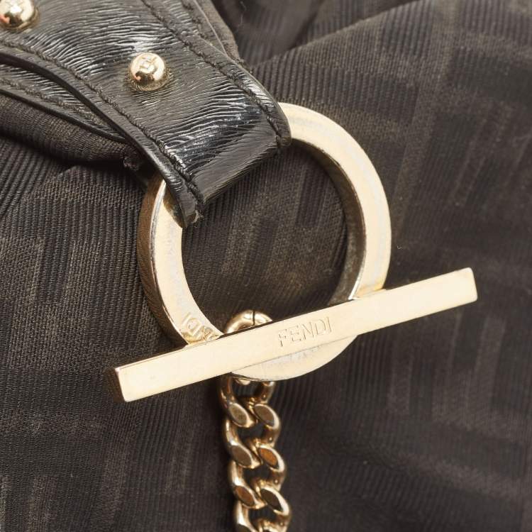 Pre Owned Fendi Black Zucca Canvas Chef Chain Link Hobo