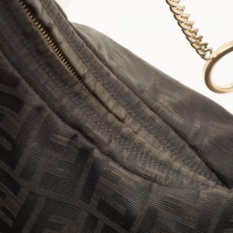 Pre Owned Fendi Black Zucca Canvas Chef Chain Link Hobo