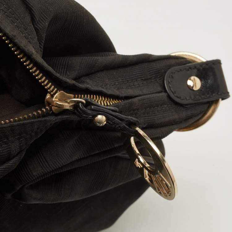 Pre Owned Fendi Black Zucca Canvas Chef Chain Link Hobo