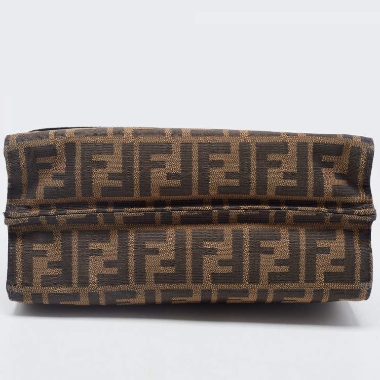 Pre Owned Fendi Brown Zucca Canvas And Leather Small Demi Jour Top Handle Bag