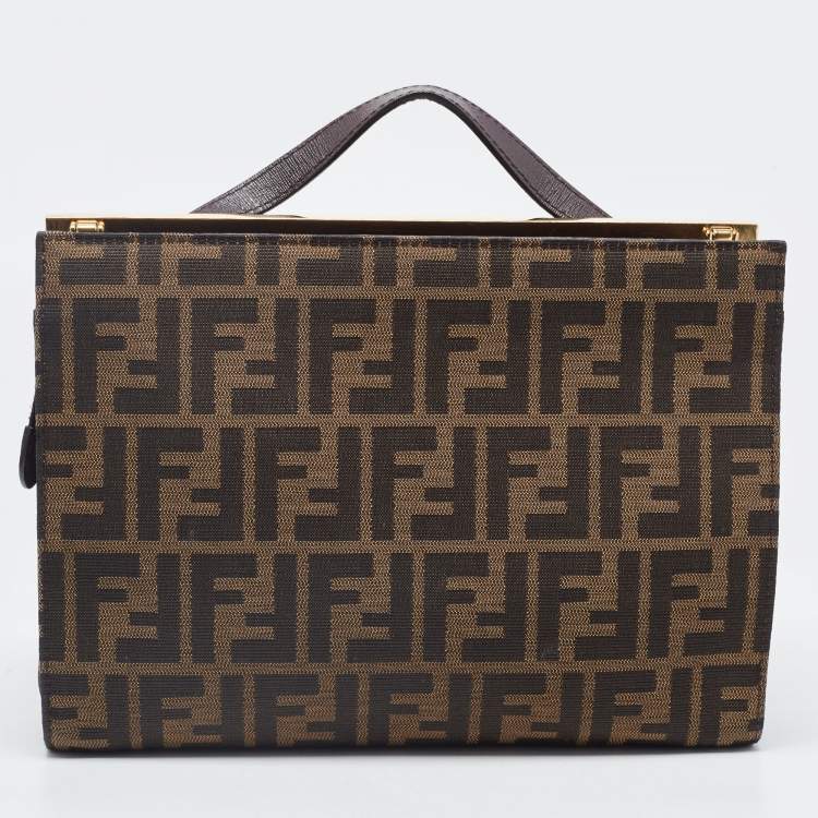 Pre Owned Fendi Brown Zucca Canvas And Leather Small Demi Jour Top Handle Bag