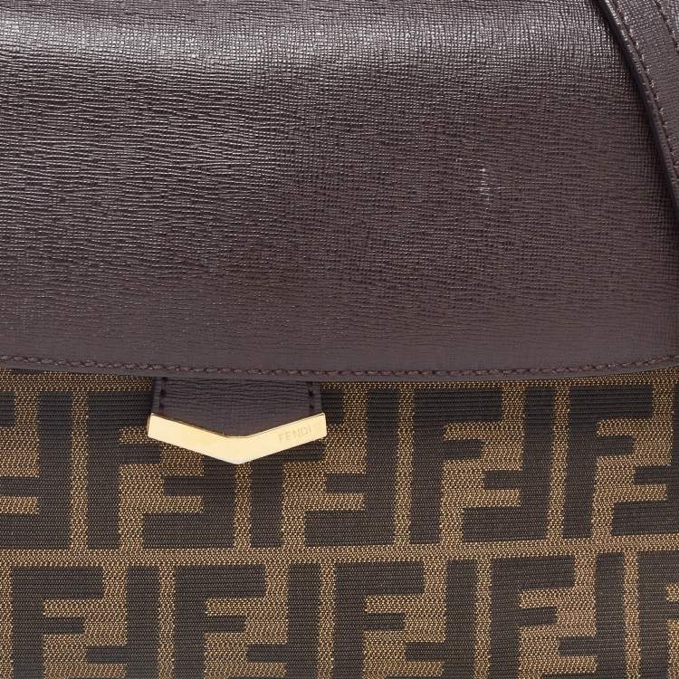 Pre Owned Fendi Brown Zucca Canvas And Leather Small Demi Jour Top Handle Bag