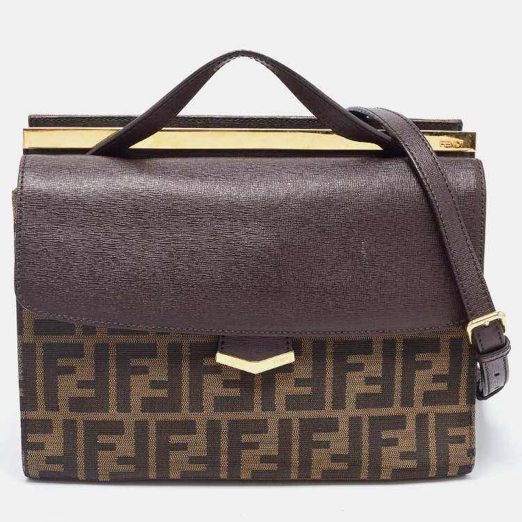Pre Owned Fendi Brown Zucca Canvas And Leather Small Demi Jour Top Handle Bag
