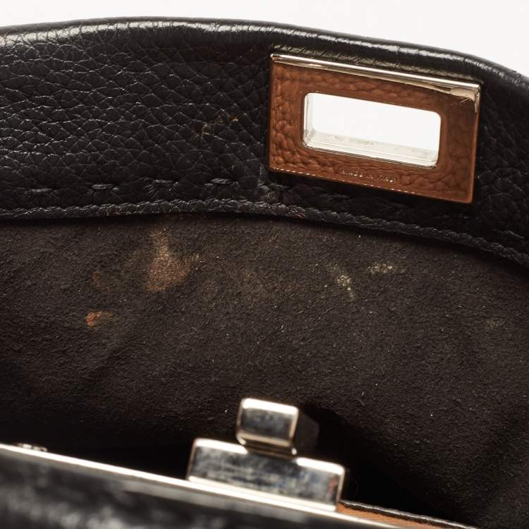 Pre Owned Fendi Black Selleria Leather Mini Peekaboo Top Handle Bag