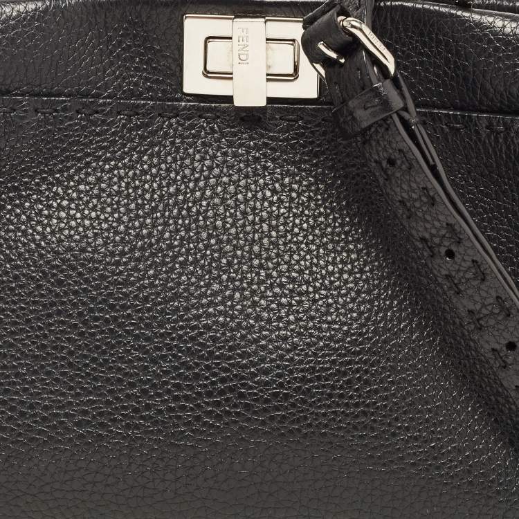 Pre Owned Fendi Black Selleria Leather Mini Peekaboo Top Handle Bag