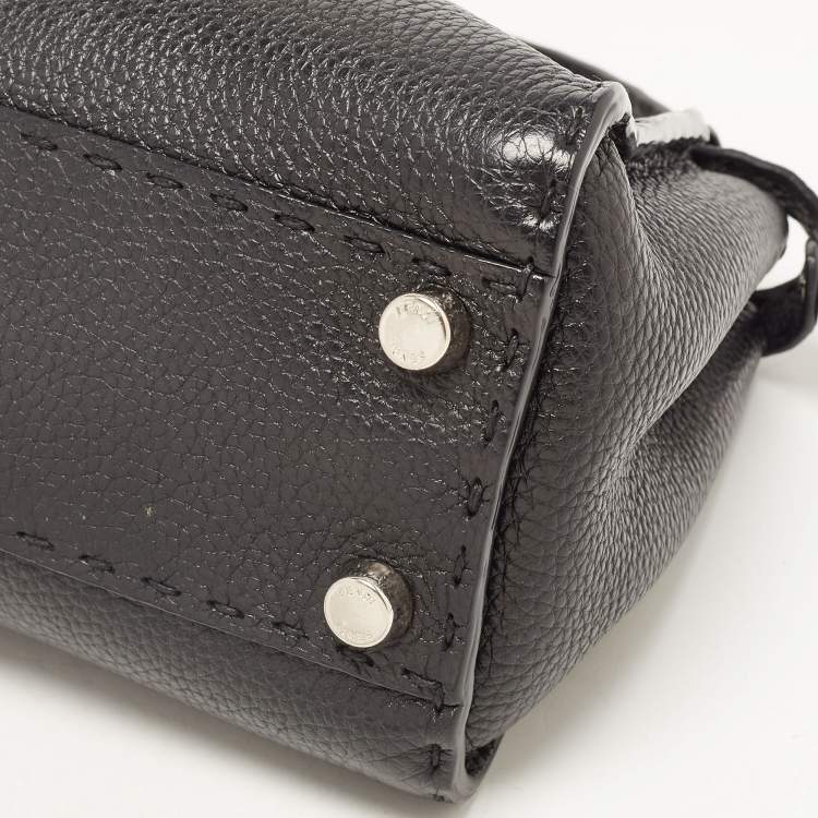 Pre Owned Fendi Black Selleria Leather Mini Peekaboo Top Handle Bag