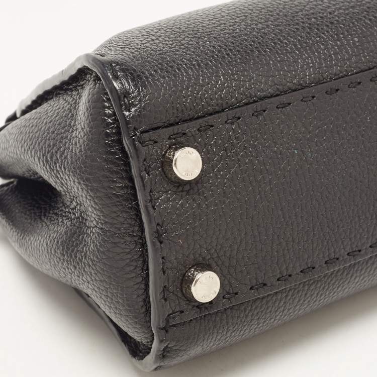 Pre Owned Fendi Black Selleria Leather Mini Peekaboo Top Handle Bag
