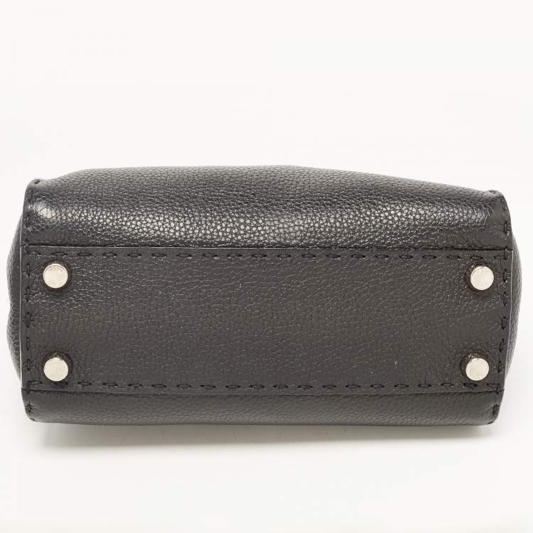 Pre Owned Fendi Black Selleria Leather Mini Peekaboo Top Handle Bag