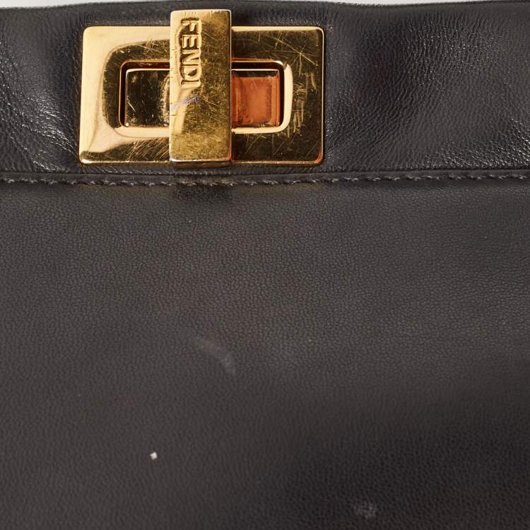 مملوكة مسبقًا Fendi Black Leather Mini Peekaboo Top Handle Bag