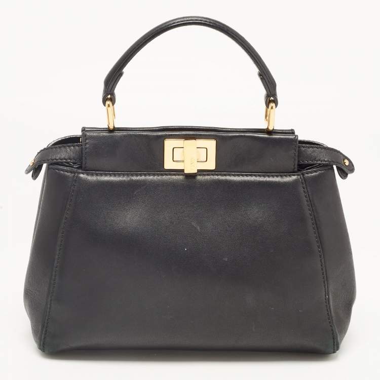 مملوكة مسبقًا Fendi Black Leather Mini Peekaboo Top Handle Bag