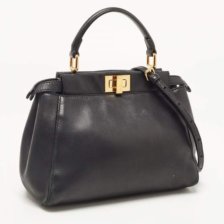 مملوكة مسبقًا Fendi Black Leather Mini Peekaboo Top Handle Bag