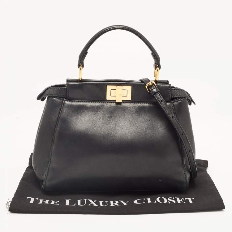 مملوكة مسبقًا Fendi Black Leather Mini Peekaboo Top Handle Bag
