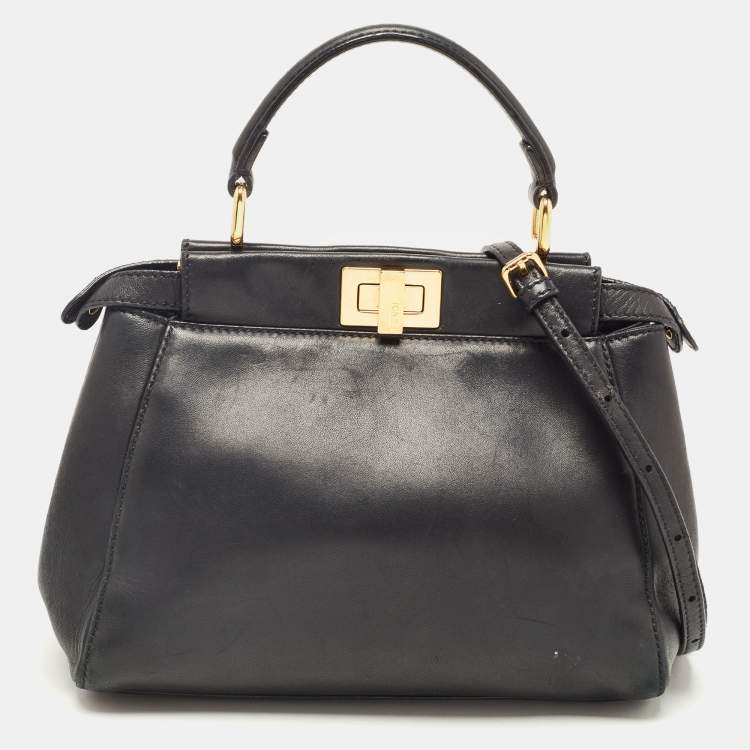 مملوكة مسبقًا Fendi Black Leather Mini Peekaboo Top Handle Bag