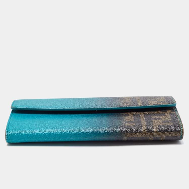Pre Owned Fendi Green Ombre Zucca Coated Canvas Continental Wallet