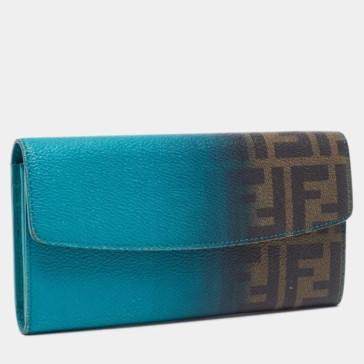 Pre Owned Fendi Green Ombre Zucca Coated Canvas Continental Wallet