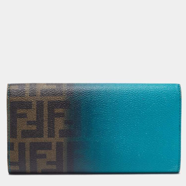 Pre Owned Fendi Green Ombre Zucca Coated Canvas Continental Wallet