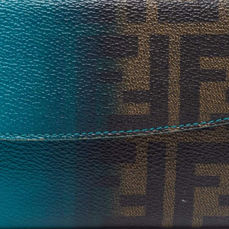 Pre Owned Fendi Green Ombre Zucca Coated Canvas Continental Wallet
