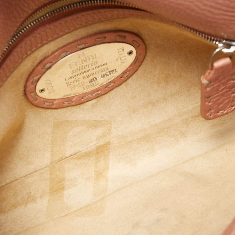 Pre Owned Fendi Old Rose Selleria Leather FF Flap Baguette Bag