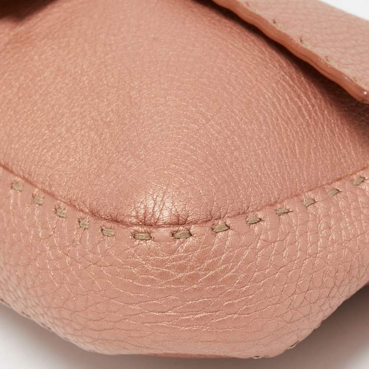 Pre Owned Fendi Old Rose Selleria Leather FF Flap Baguette Bag