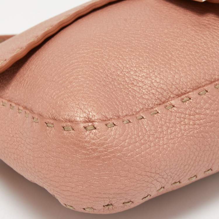 Pre Owned Fendi Old Rose Selleria Leather FF Flap Baguette Bag