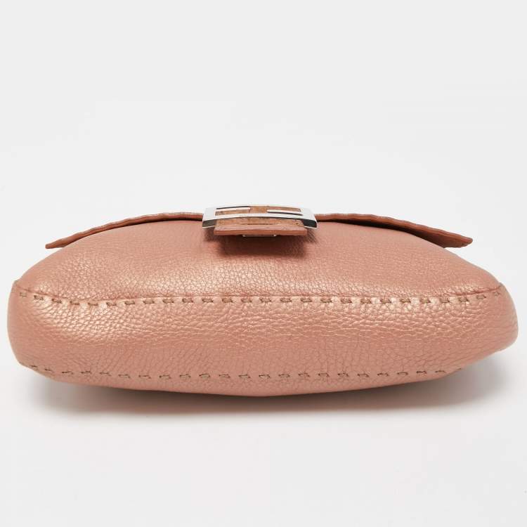 Pre Owned Fendi Old Rose Selleria Leather FF Flap Baguette Bag