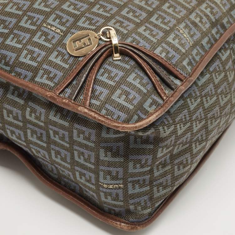Pre Owned Fendi Blue/Brown Zucchino Canvas and Leather F Charm Messenger Bag