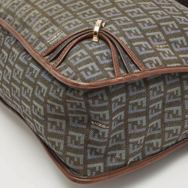 Pre Owned Fendi Blue/Brown Zucchino Canvas and Leather F Charm Messenger Bag