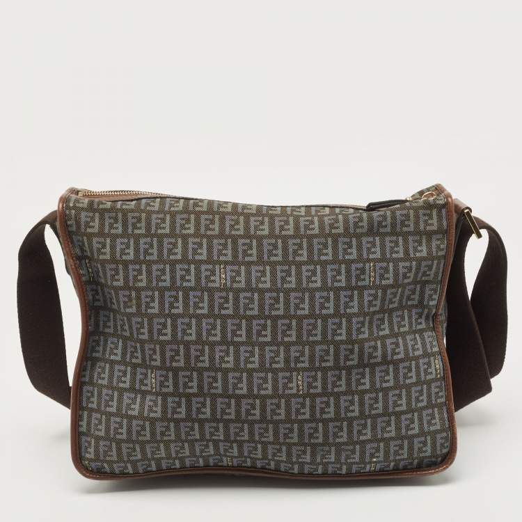 Pre Owned Fendi Blue/Brown Zucchino Canvas and Leather F Charm Messenger Bag