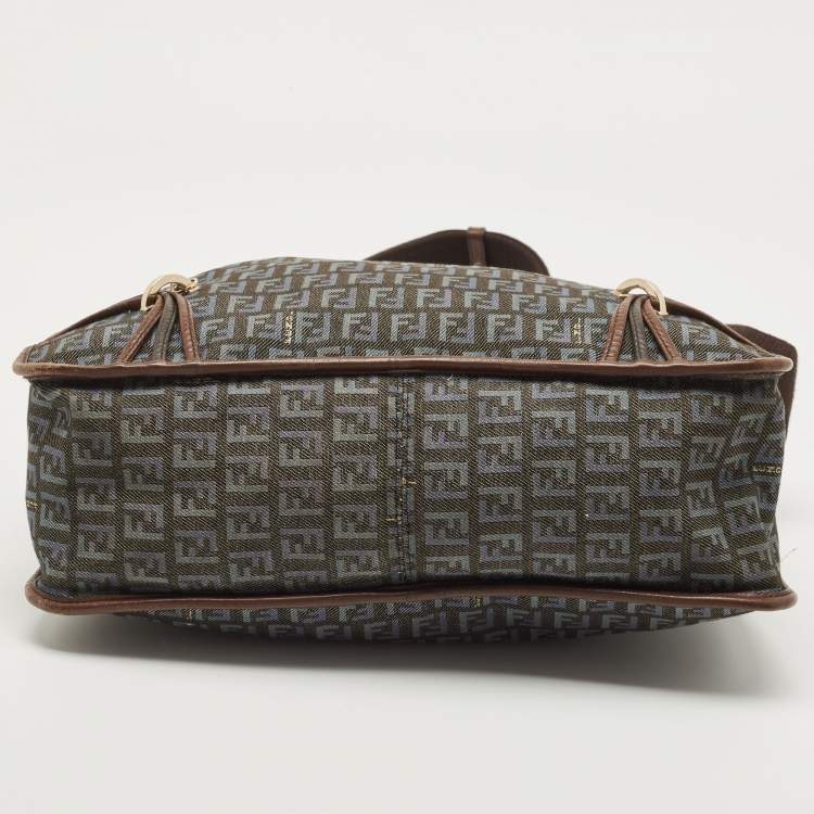 Pre Owned Fendi Blue/Brown Zucchino Canvas and Leather F Charm Messenger Bag