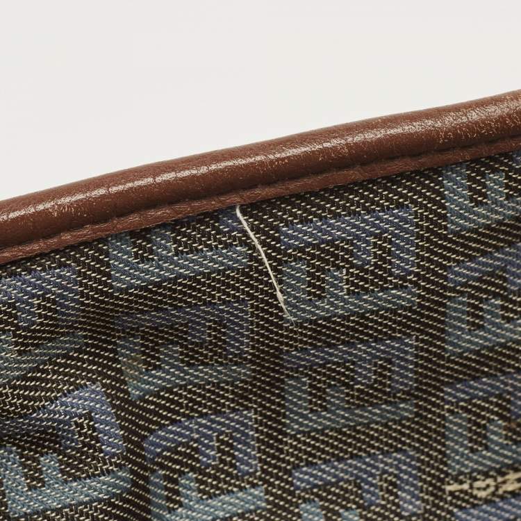 Pre Owned Fendi Blue/Brown Zucchino Canvas and Leather F Charm Messenger Bag