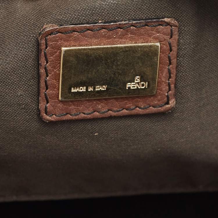 Pre Owned Fendi Blue/Brown Zucchino Canvas and Leather F Charm Messenger Bag