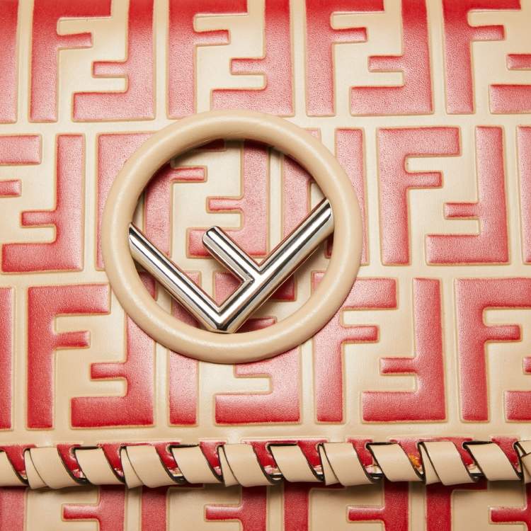 Pre Owned Fendi Red/Beige Leather Kan I F Logo Shoulder Bag