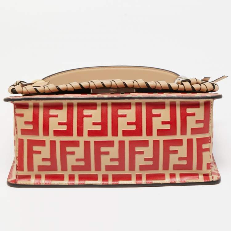 Pre Owned Fendi Red/Beige Leather Kan I F Logo Shoulder Bag