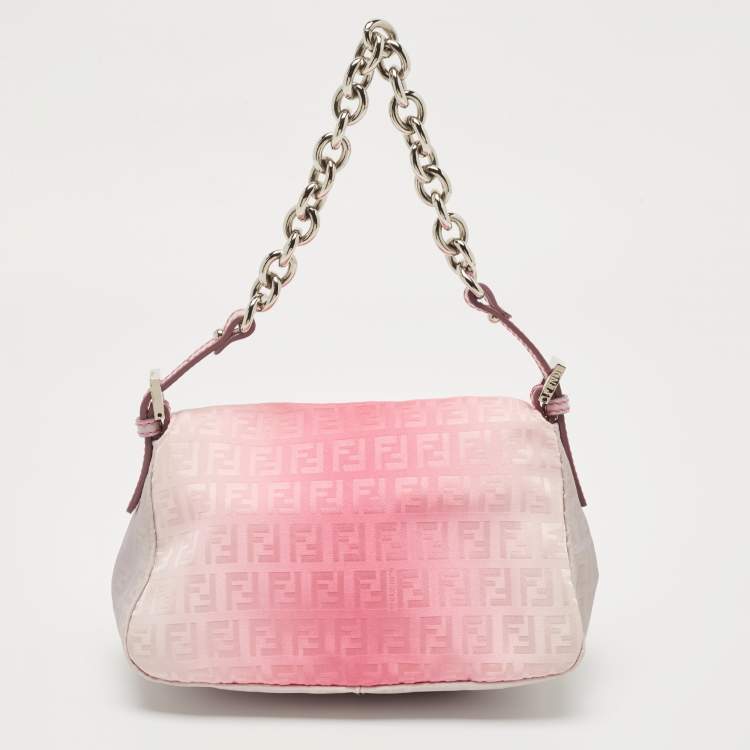 Pre Owned Fendi Pink Ombre Zucchino Fabric Mini Mama Baguette Bag