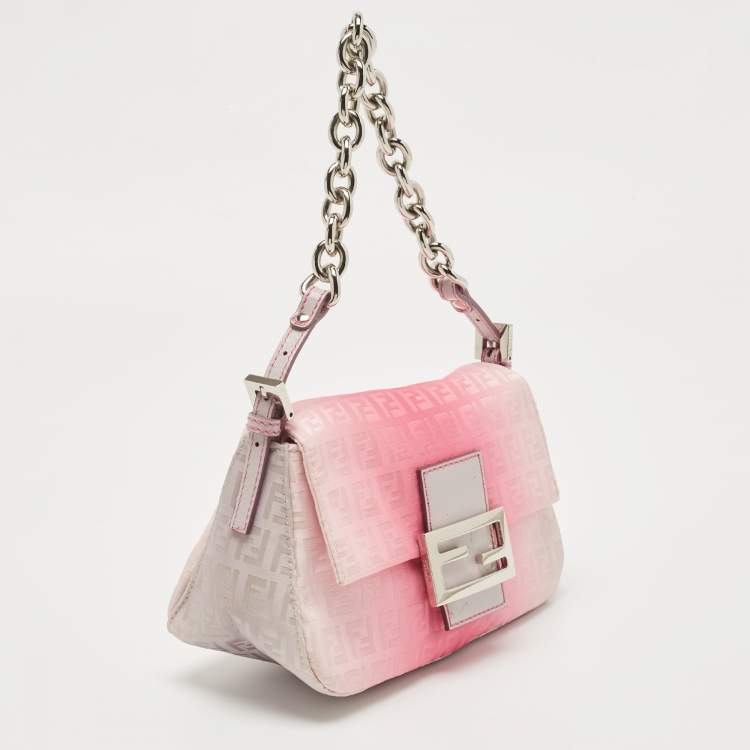 Pre Owned Fendi Pink Ombre Zucchino Fabric Mini Mama Baguette Bag