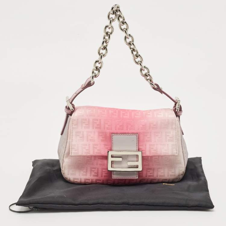 Pre Owned Fendi Pink Ombre Zucchino Fabric Mini Mama Baguette Bag