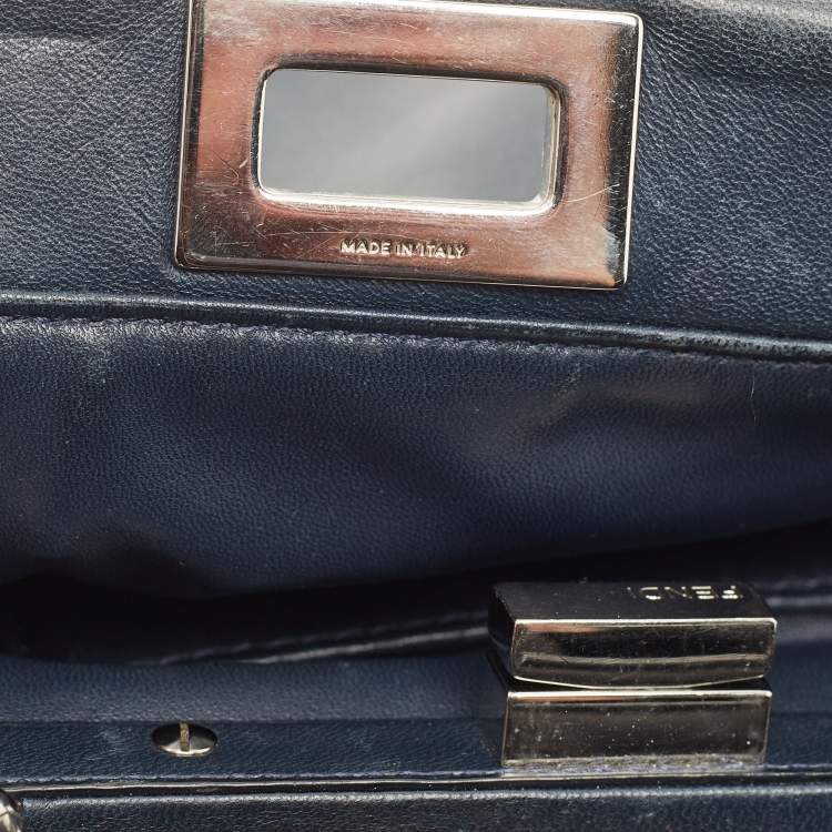 مملوكة مسبقًا Fendi Navy Blue Leather Mini Peekaboo Top Handle Bag