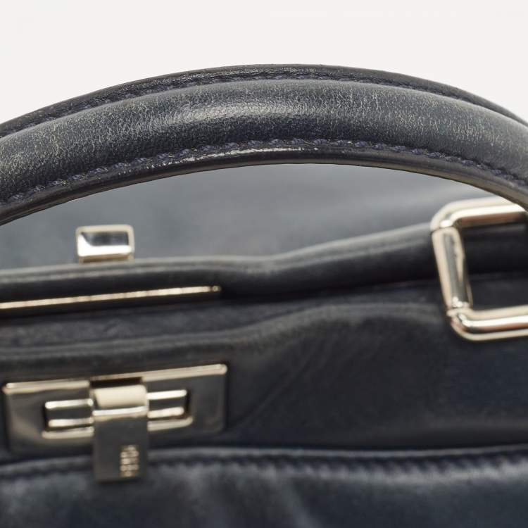 مملوكة مسبقًا Fendi Navy Blue Leather Mini Peekaboo Top Handle Bag