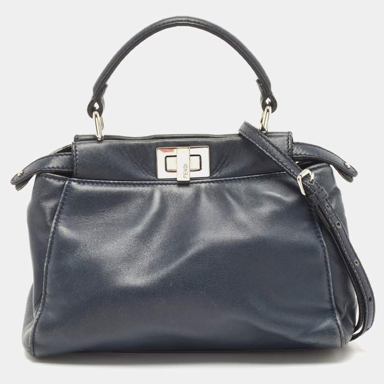 Fendi Navy Blue Leather Mini Peekaboo Top Handle Bag Fendi | The Luxury ...