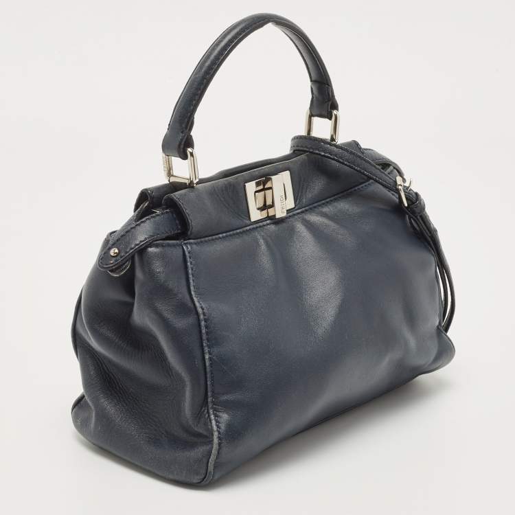 مملوكة مسبقًا Fendi Navy Blue Leather Mini Peekaboo Top Handle Bag