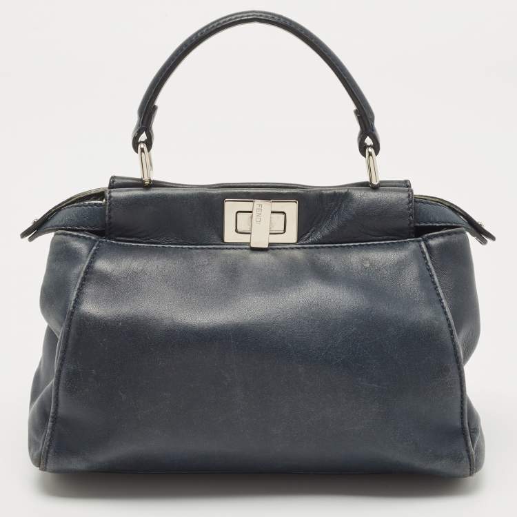 مملوكة مسبقًا Fendi Navy Blue Leather Mini Peekaboo Top Handle Bag