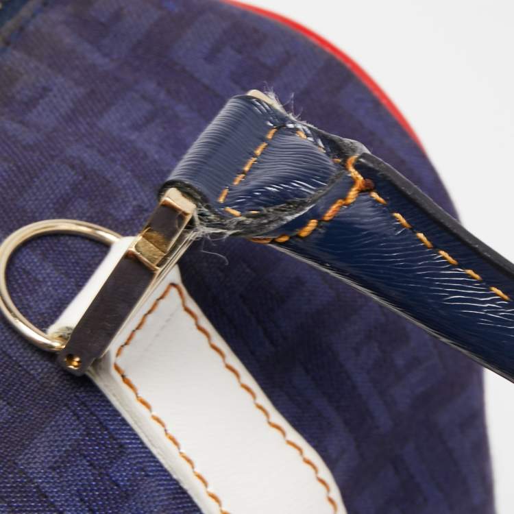 Pre Owned Fendi Multicolor Zucchino Canvas and Patent Leather Small Forever Bauletto Boston Bag